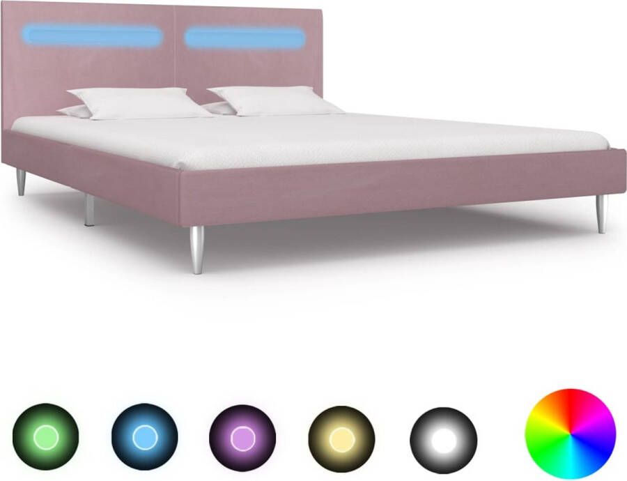 Decoways Bedframe met LED stof roze 160x200 cm