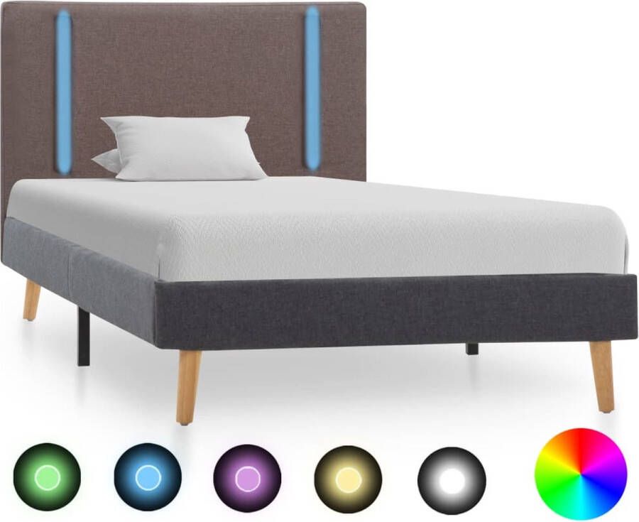 Decoways Bedframe met LED stof taupe en donkergrijs 100x200 cm