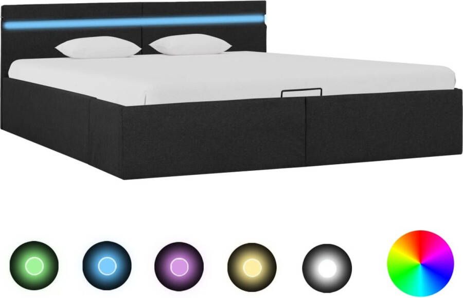 Decoways Bedframe met opslag en LED stof donkergrijs 160x200 cm