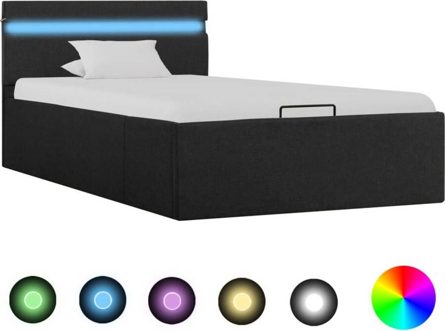 Decoways Bedframe met opslag en LED stof donkergrijs 90x200 cm