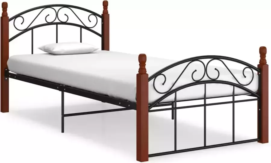 Decoways Bedframe metaal en massief eikenhout zwart 100x200 cm