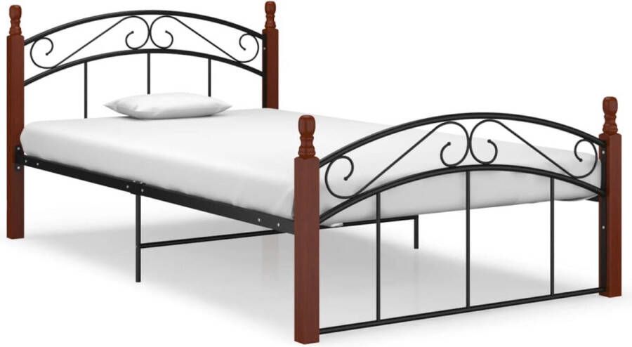 Decoways Bedframe metaal en massief eikenhout zwart 120x200 cm