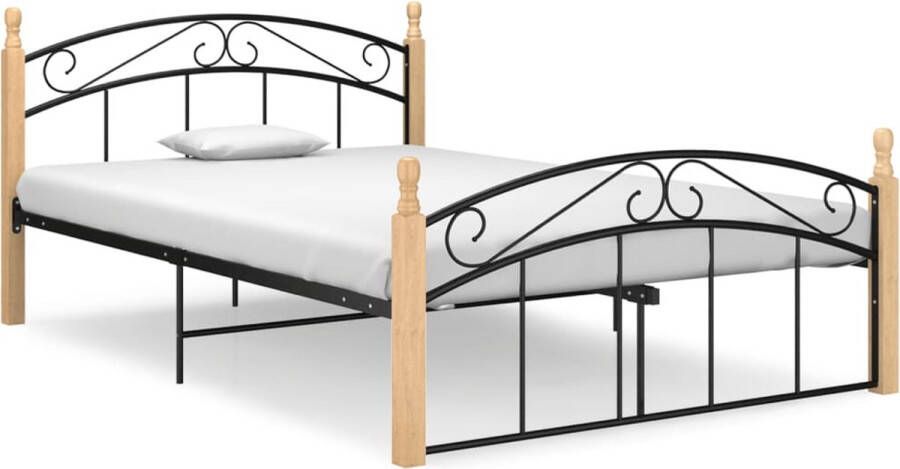 Decoways Bedframe metaal en massief eikenhout zwart 140x200 cm - Foto 1