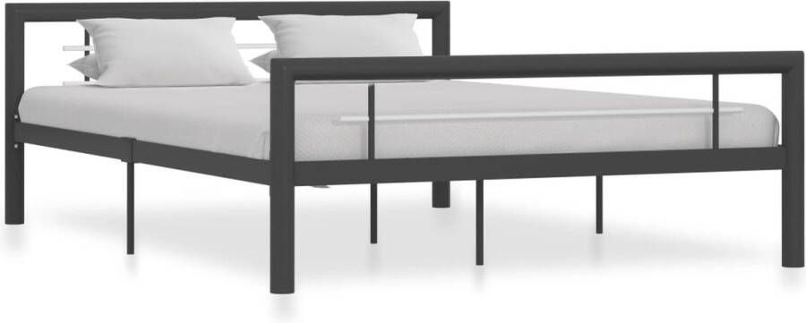 Decoways Bedframe metaal grijs en wit 160x200 cm