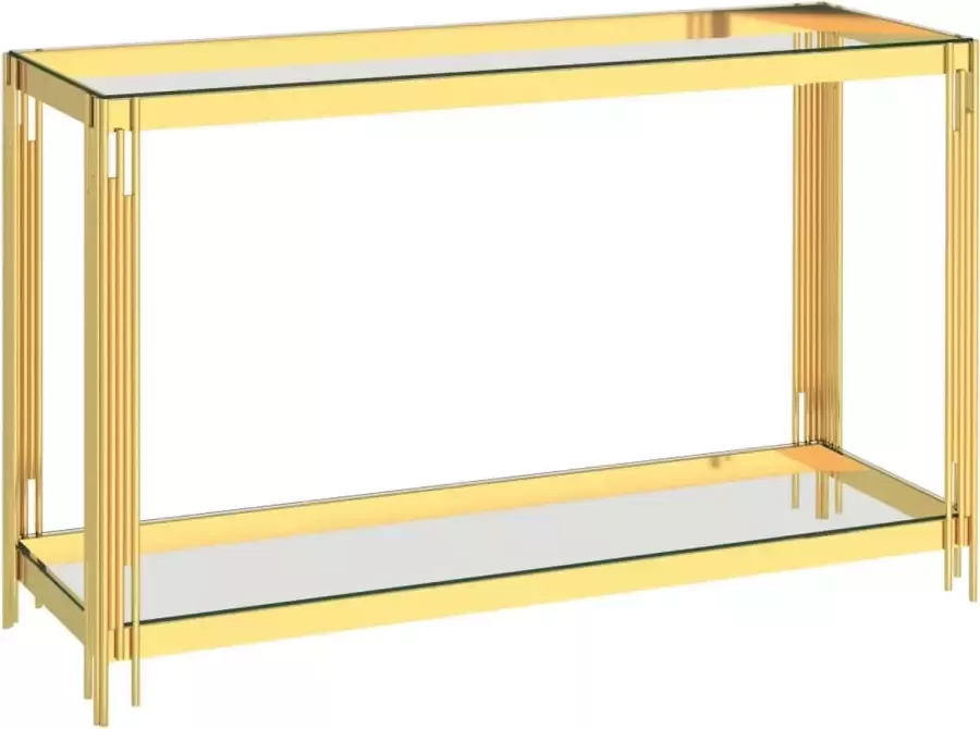 Decoways Bijzettafel 120x40x78 cm roestvrij staal en glas goudkleurig