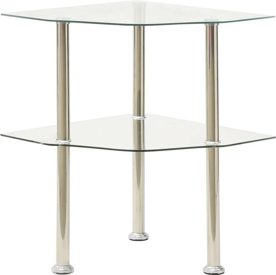 Decoways Bijzettafel 2-laags 38x38x50 cm gehard glas transparant