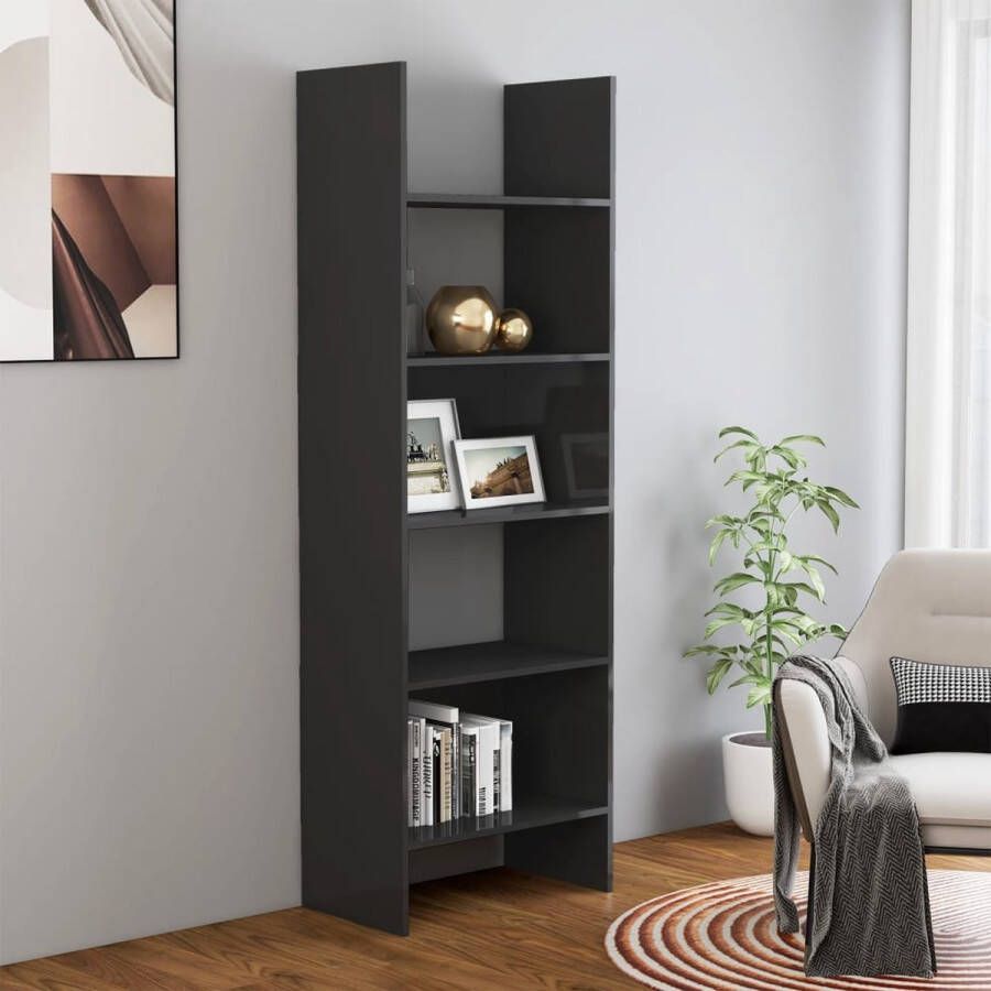 Decoways Boekenkast 60x35x180 cm spaanplaat hoogglans grijs