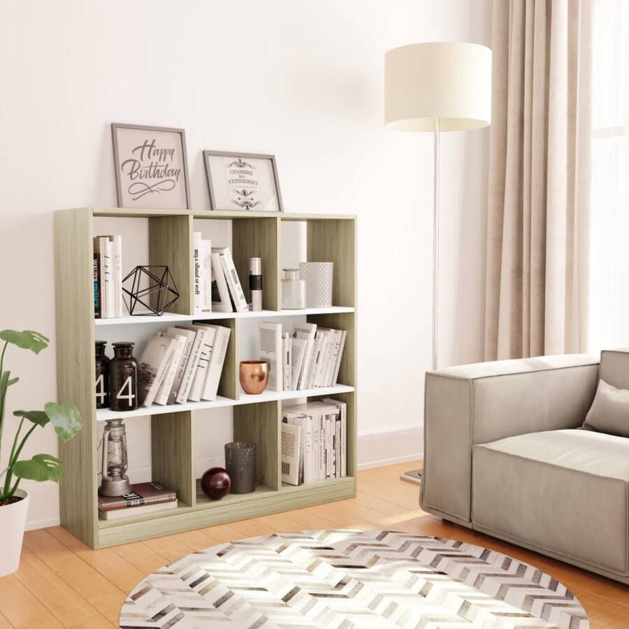 Decoways Boekenkast 97 5x29 5x100 cm spaanplaat wit sonoma eikenkleurig