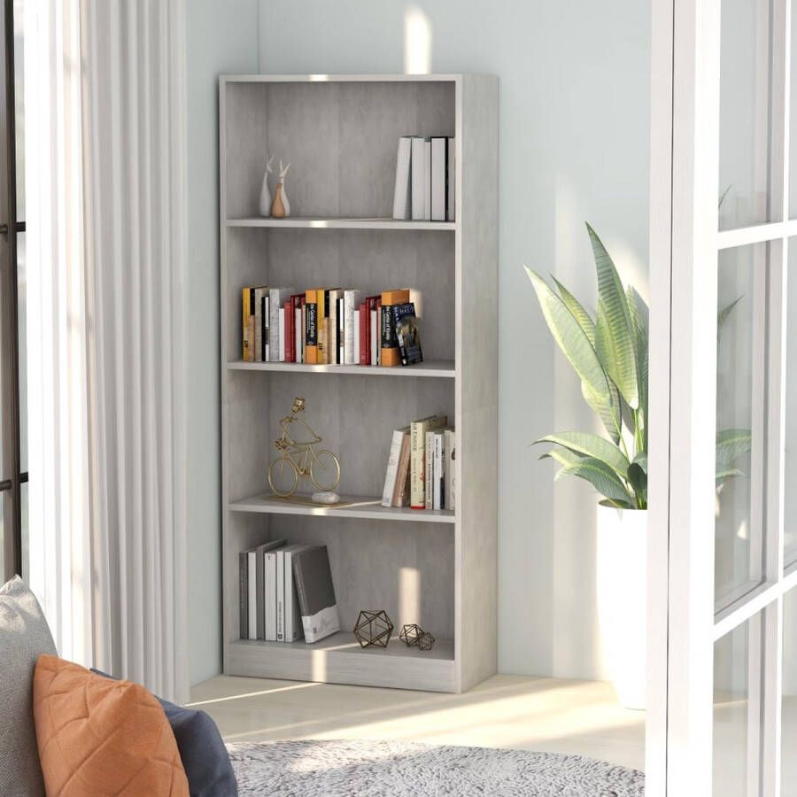 Decoways Boekenkast met 4 schappen 60x24x142 cm spaanplaat betongrijs