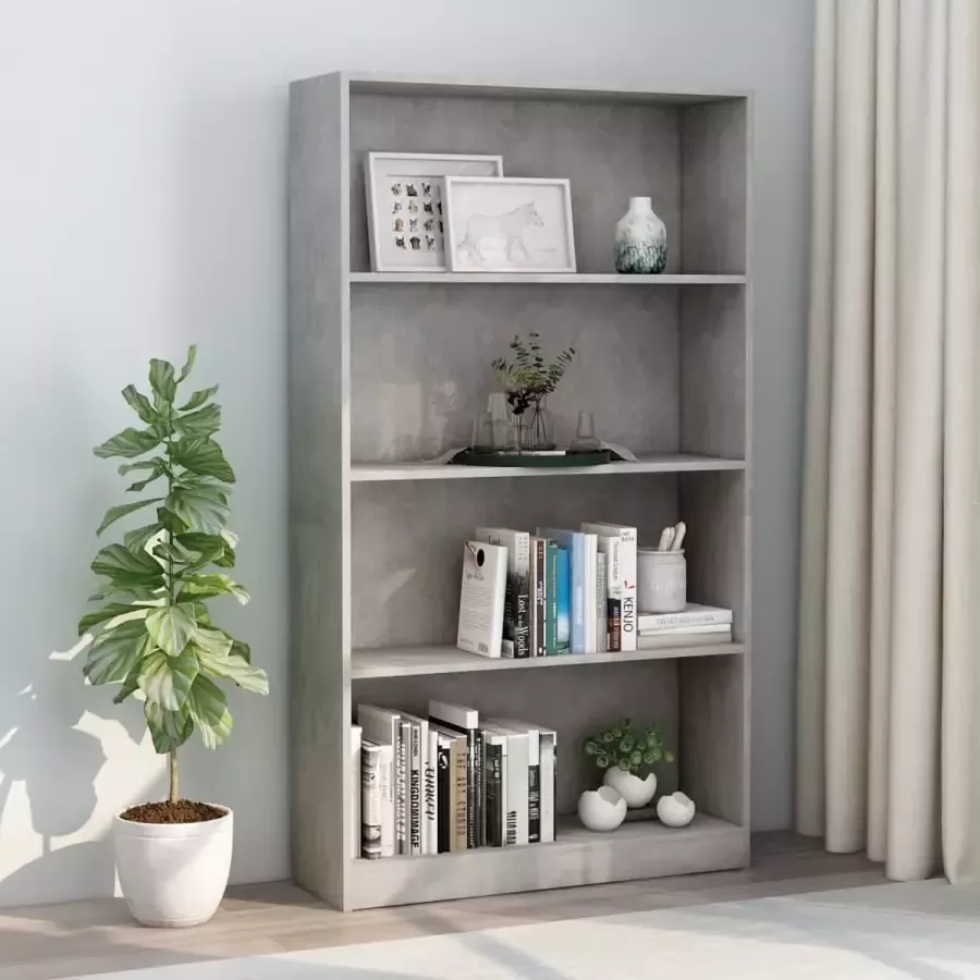 Decoways Boekenkast met 4 schappen 80x24x142 cm spaanplaat betongrijs