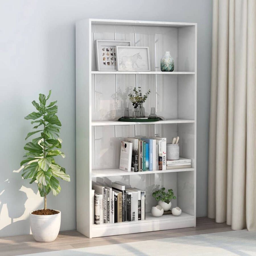 Decoways Boekenkast met 4 schappen 80x24x142 cm spaanplaat hoogglans wit