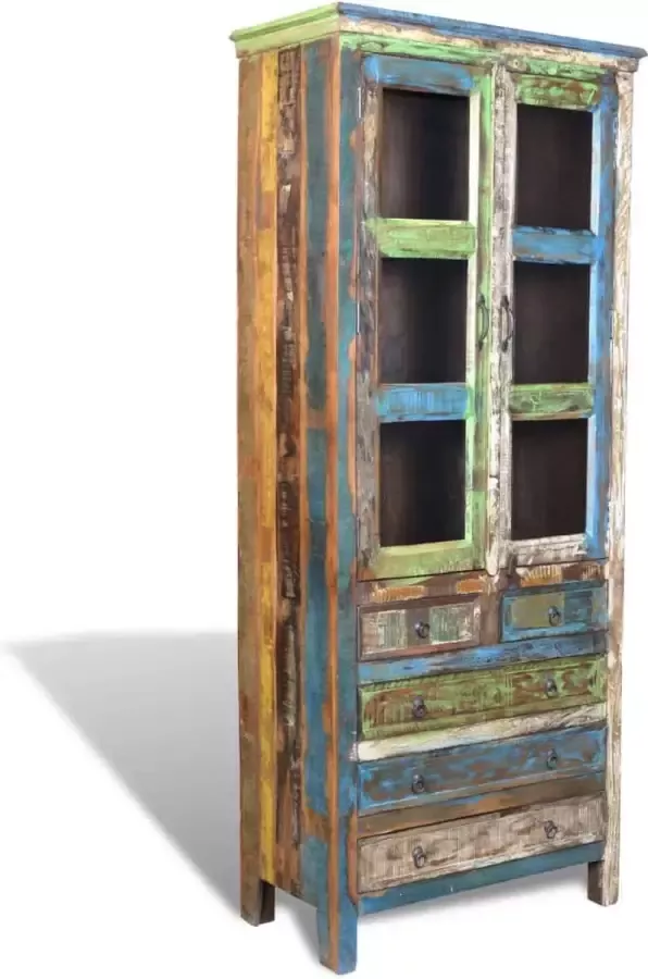 Decoways Boekenkast met 5 lades en 2 deuren gerecycled hout meerkleurig