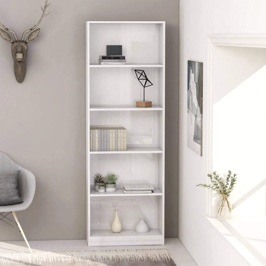 Decoways Boekenkast met 5 schappen 60x24x175 cm spaanplaat hoogglans wit