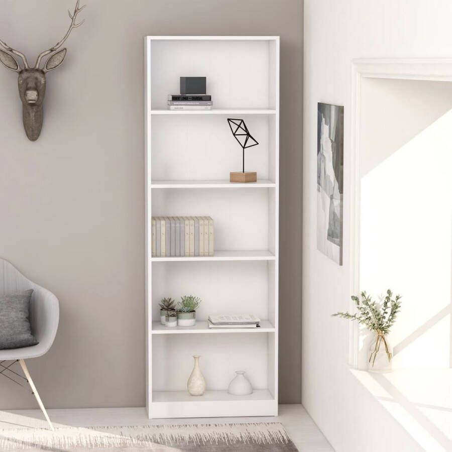 Decoways Boekenkast met 5 schappen 60x24x175 cm spaanplaat wit