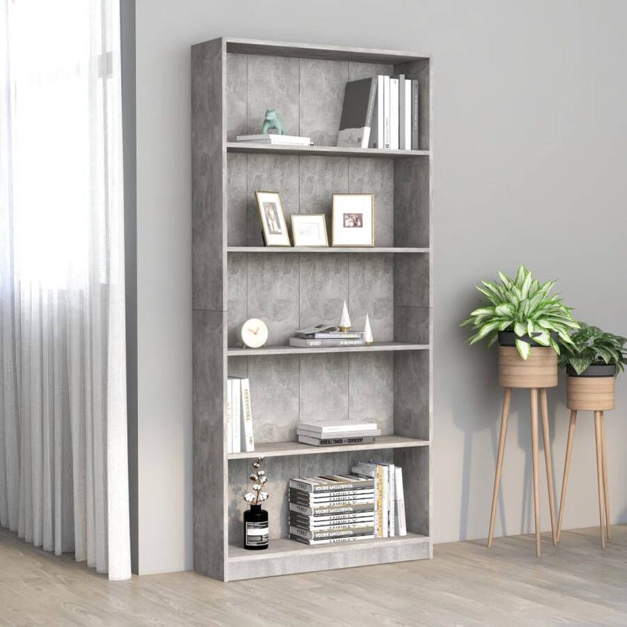 Decoways Boekenkast met 5 schappen 80x24x175 cm spaanplaat betongrijs