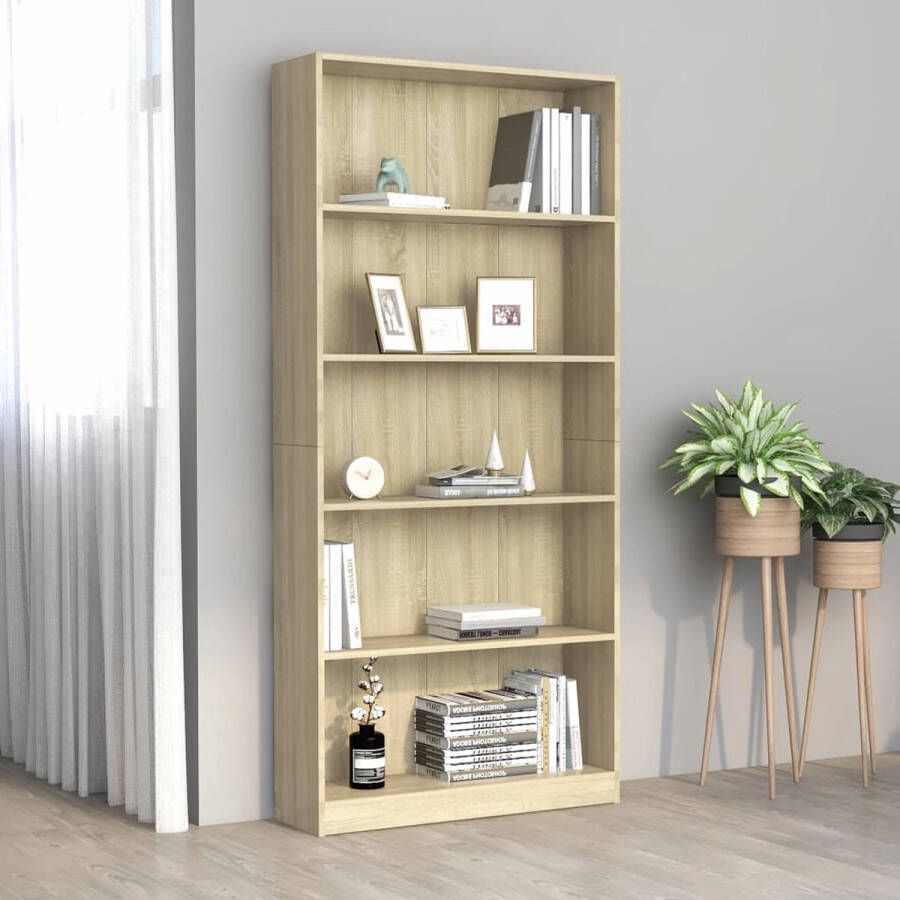 Decoways Boekenkast met 5 schappen 80x24x175 cm spaanplaat eikenkleur