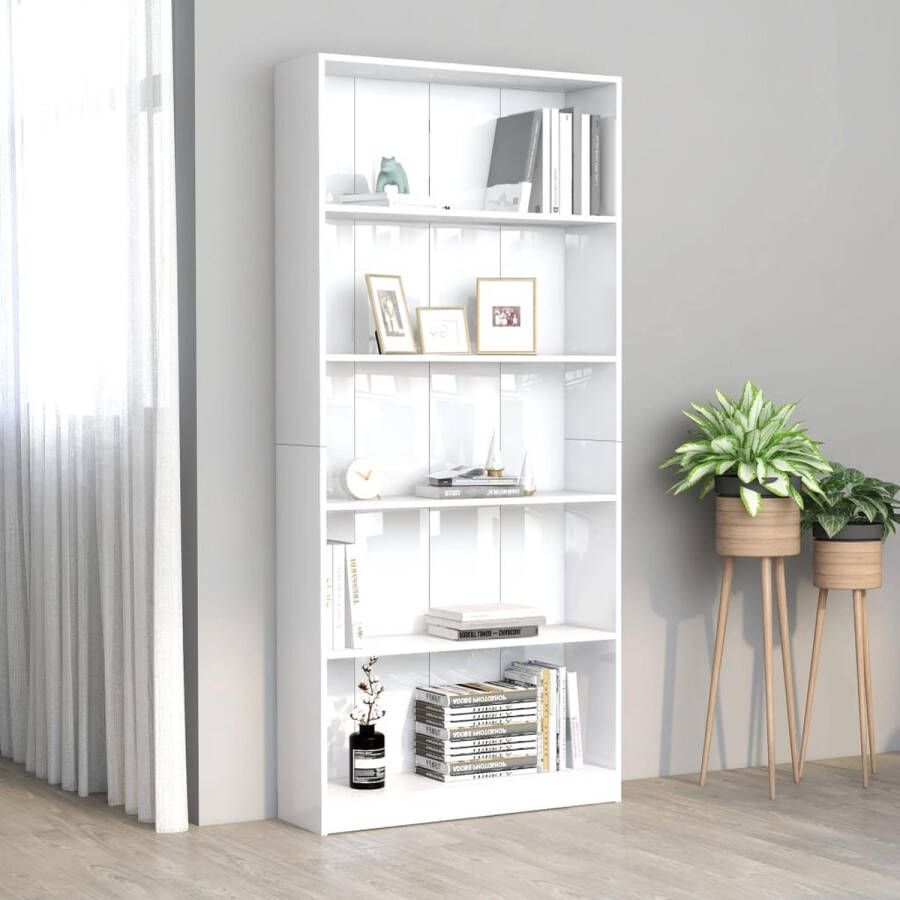 Decoways Boekenkast met 5 schappen 80x24x175 cm spaanplaat hoogglans wit