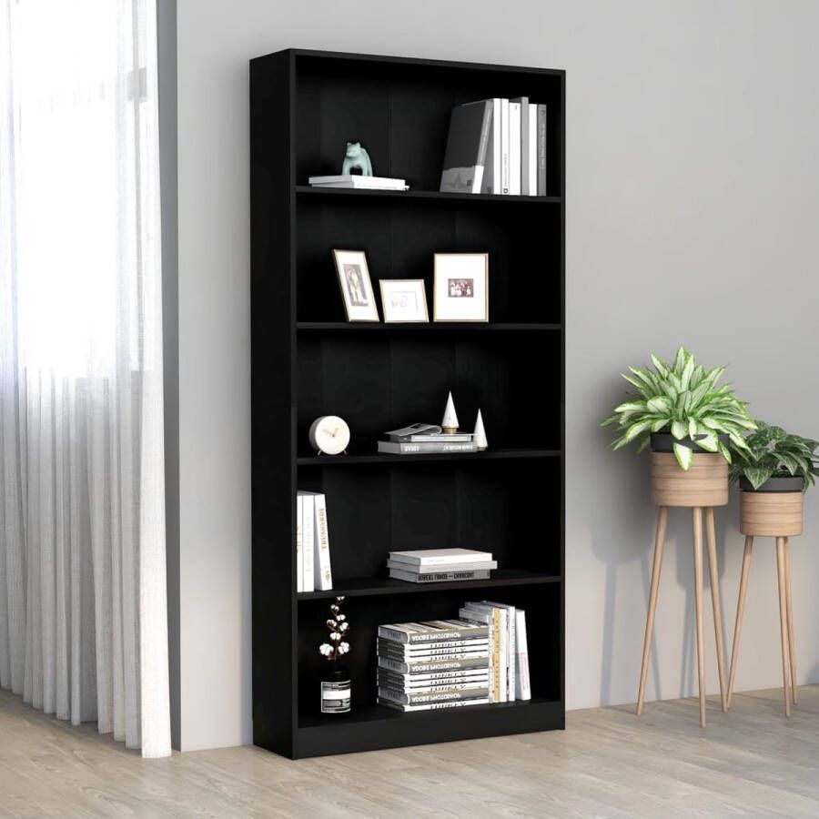 Decoways Boekenkast met 5 schappen 80x24x175 cm spaanplaat zwart