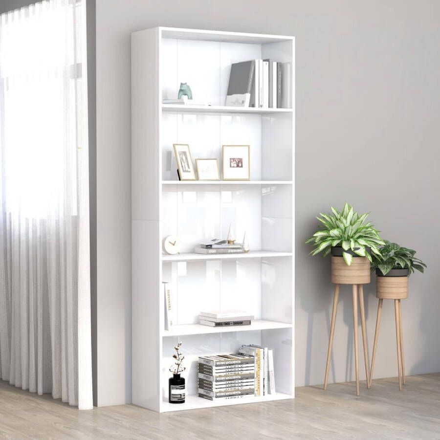 Decoways Boekenkast met 5 schappen 80x30x189 cm spaanplaat hoogglans wit