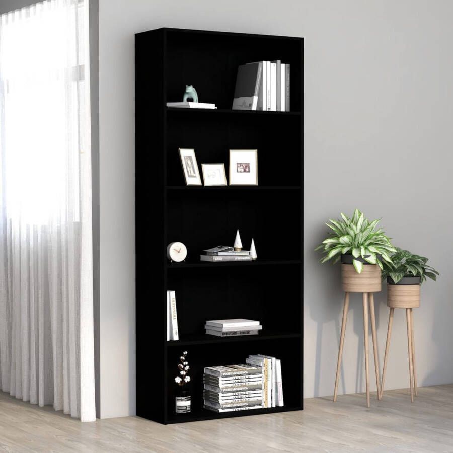 Decoways Boekenkast met 5 schappen 80x30x189 cm spaanplaat zwart