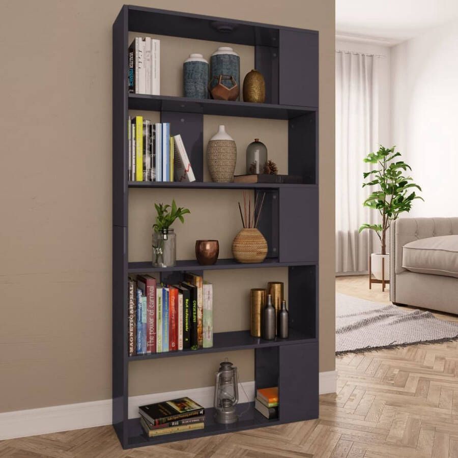 Decoways Boekenkast kamerscherm 80x24x159 cm spaanplaat hoogglans grijs