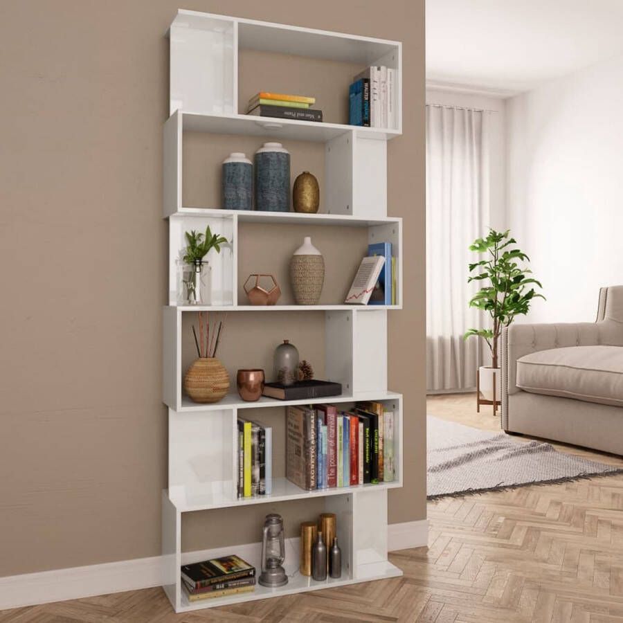 Decoways Boekenkast kamerscherm 80x24x192 cm spaanplaat hoogglans wit