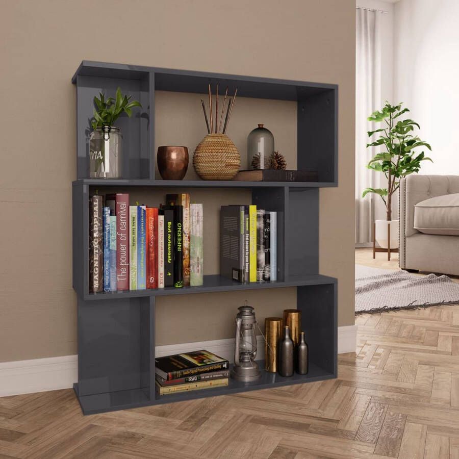 Decoways Boekenkast kamerscherm 80x24x96 cm spaanplaat hoogglans grijs