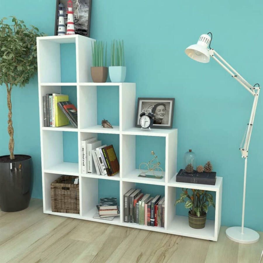 Decoways Boekenkast presentatiemeubel trapvormig 142 cm wit