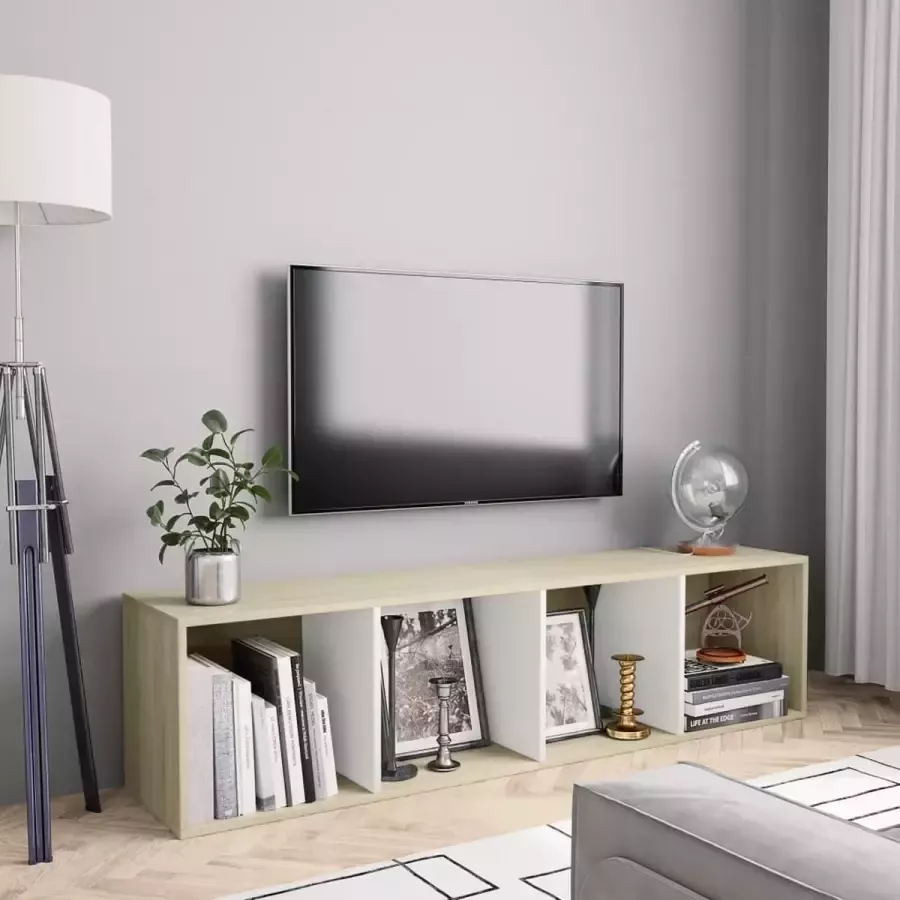 Decoways Boekenkast tv-meubel 143x30x36 cm wit en sonoma eikenkleurig