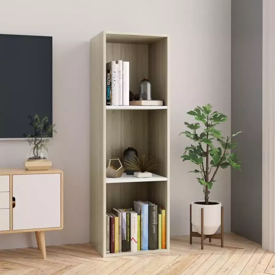 Decoways Boekenkast tv-meubel 36x30x114 cm spaanplaat wit en eikenkleur