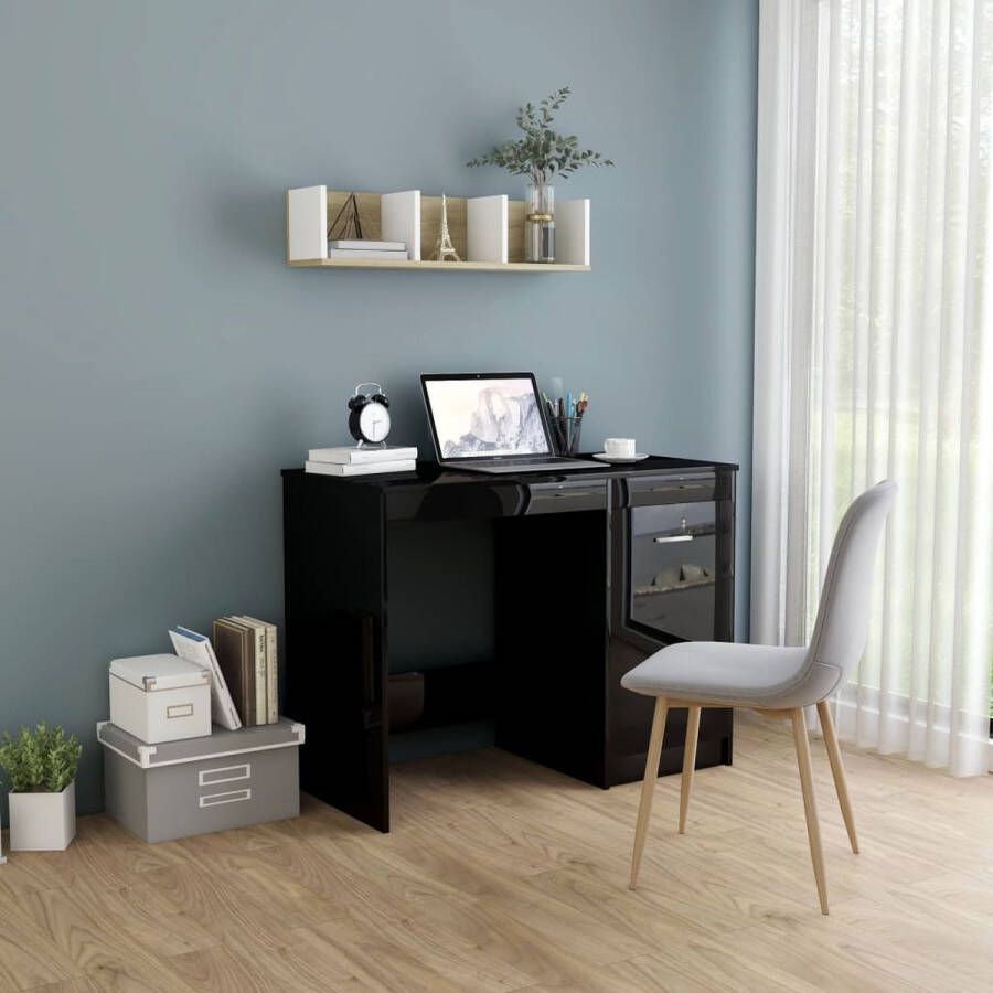 Decoways Bureau 100x50x76 cm spaanplaat hoogglans zwart