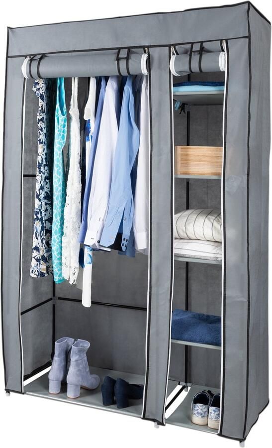 Decoways Kledingkast opvouwbaar 110x45x175 cm stof grijs