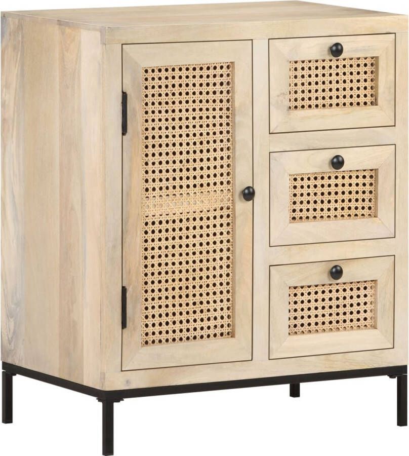 Decoways Dressoir 60x35x70 cm massief mangohout en natuurlijk riet