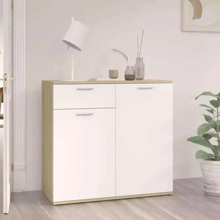 Decoways Dressoir 80x36x75 cm spaanplaat wit en sonoma eikenkleurig