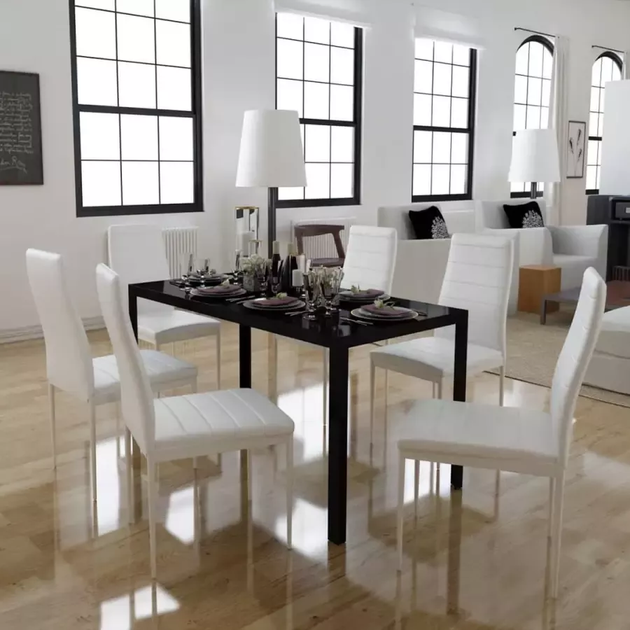 Decoways Eetkamerset 7-delig wit en zwart
