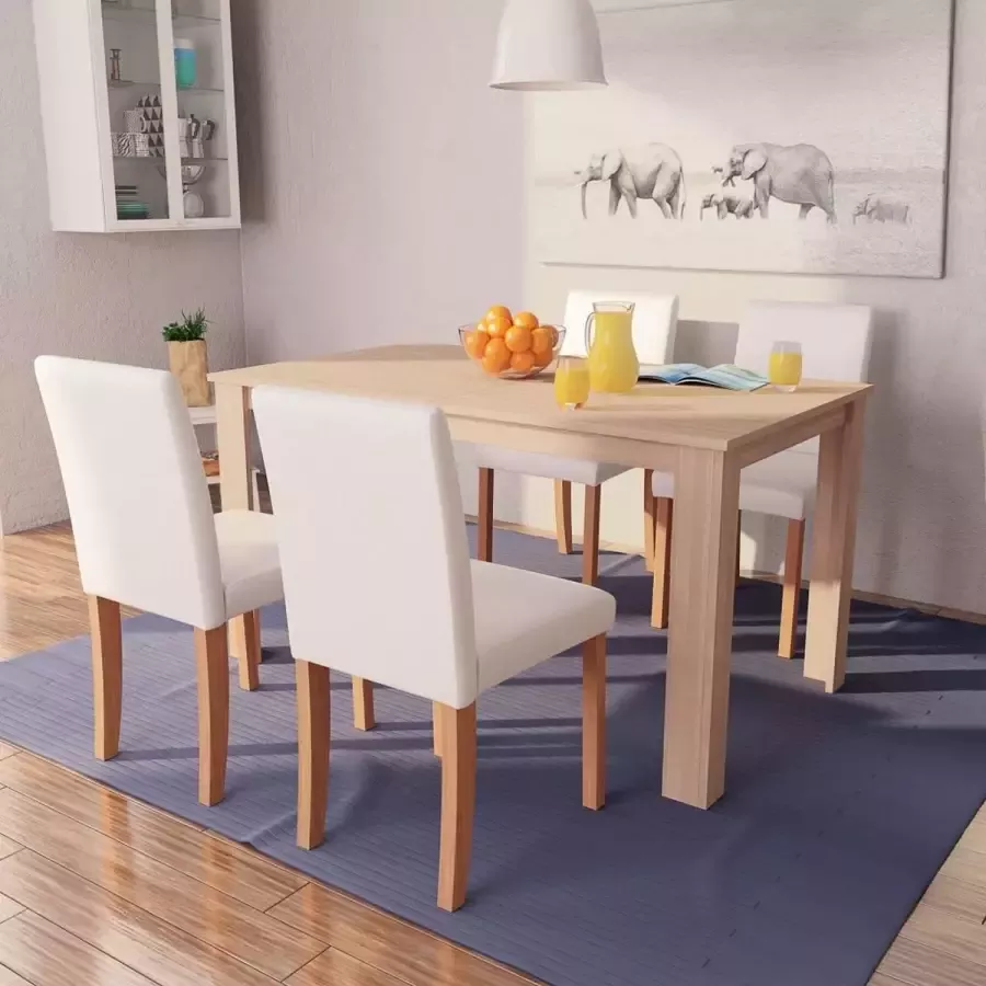 Decoways Eetkamerset kunstleer en eiken crème 5-delig