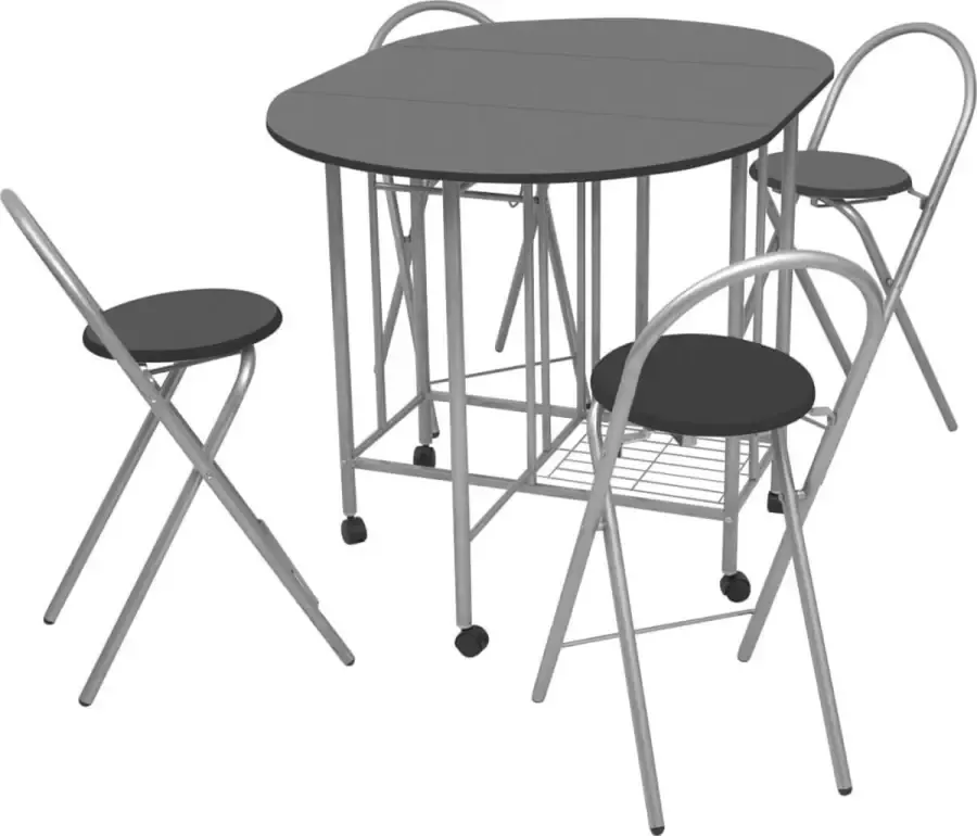 Decoways Eetkamerset opvouwbaar zwart MDF 5-dlg