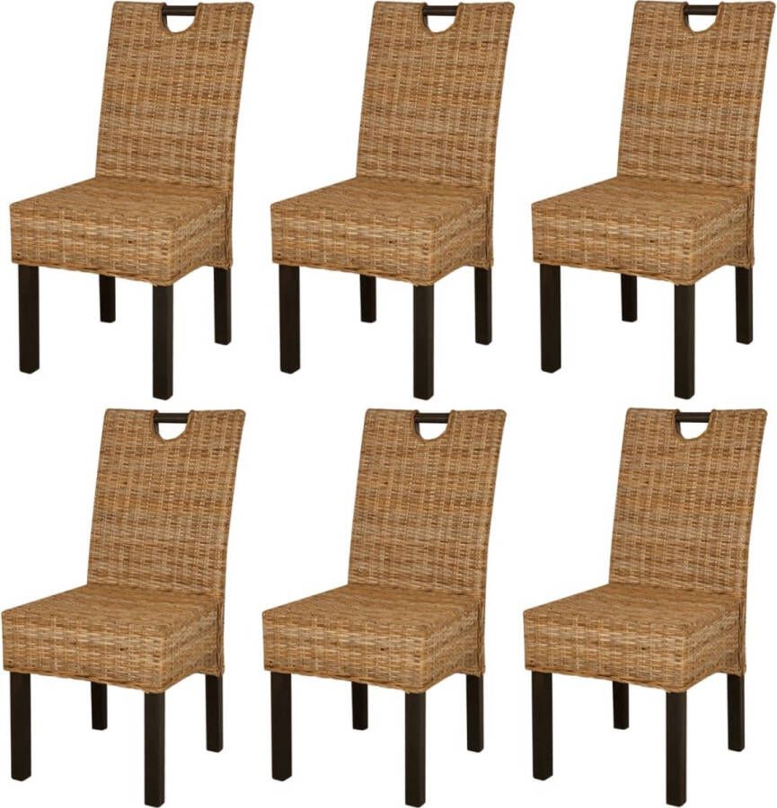 Decoways Eetkamerstoel 6 stuks kubu rattan mangohout