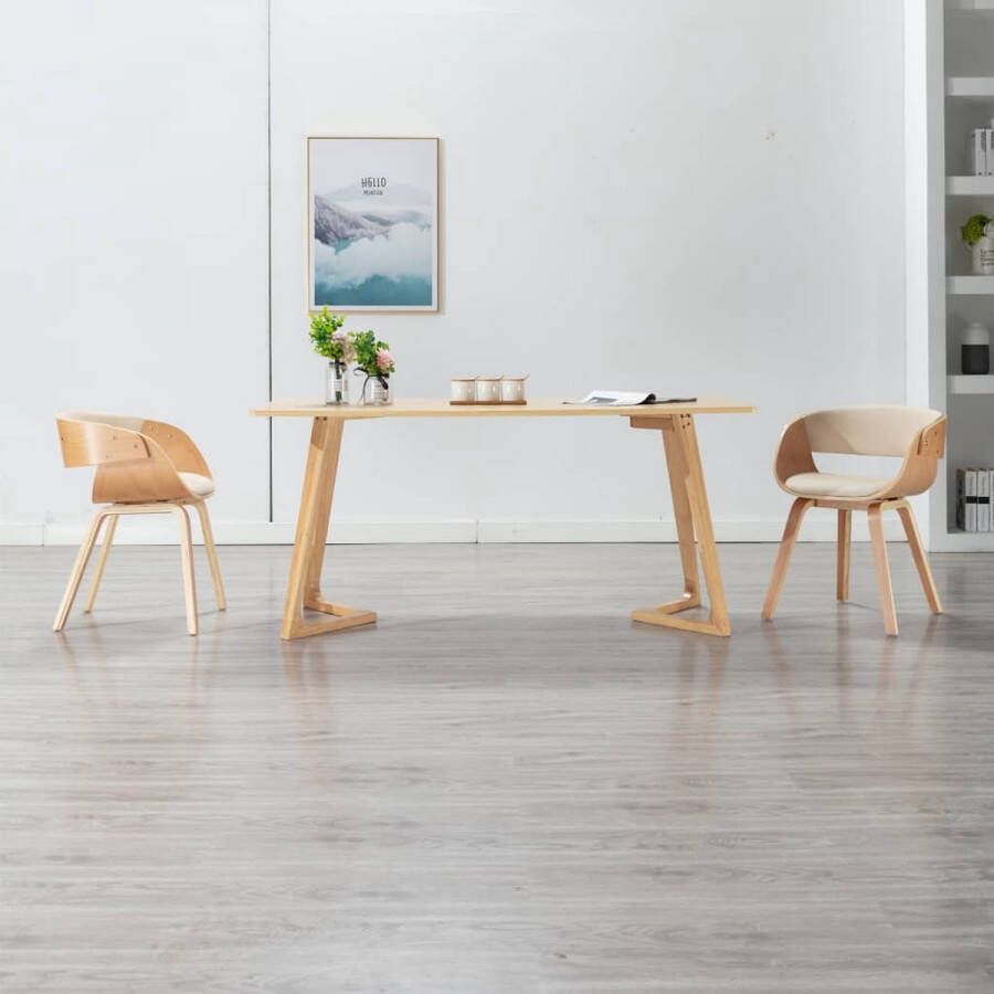 Decoways Eetkamerstoelen 2 stuks gebogen hout en kunstleer crème