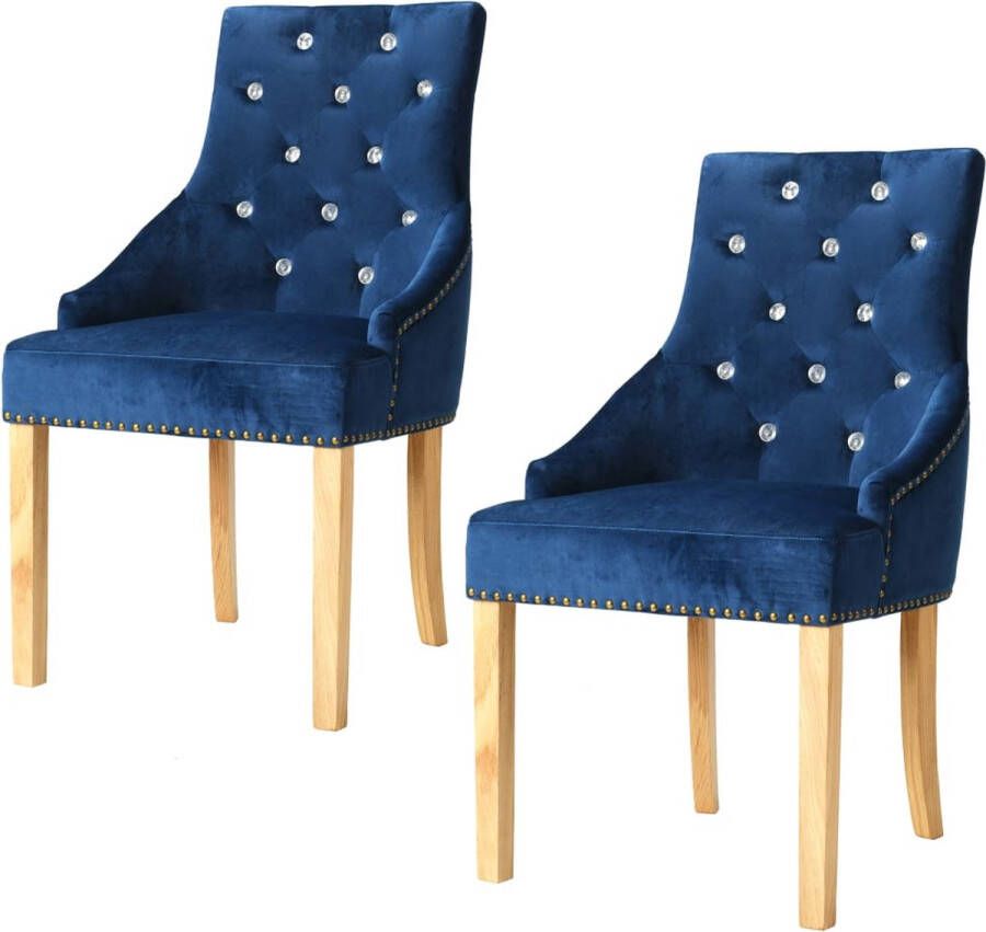 Decoways Eetkamerstoelen 2 stuks massief eikenhout en fluweel blauw