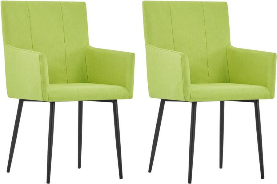 Decoways Eetkamerstoelen 2 stuks met armleuningen stof groen