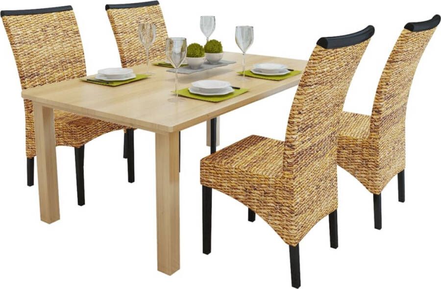 Decoways Eetkamerstoelen 4 stuks abaca en massief mangohout