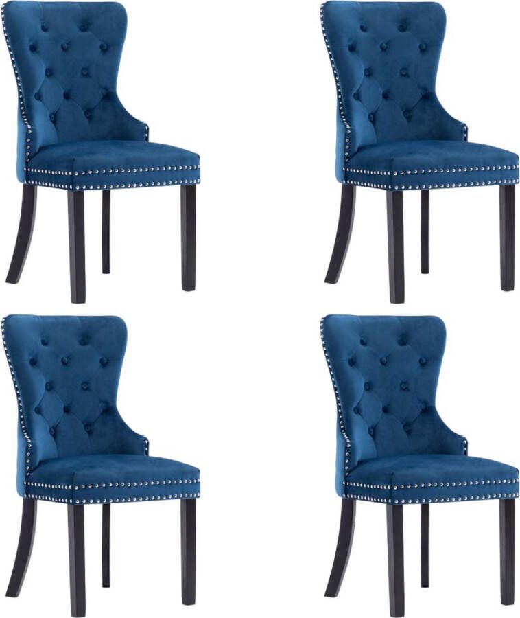 Decoways Eetkamerstoelen 4 stuks fluweel blauw