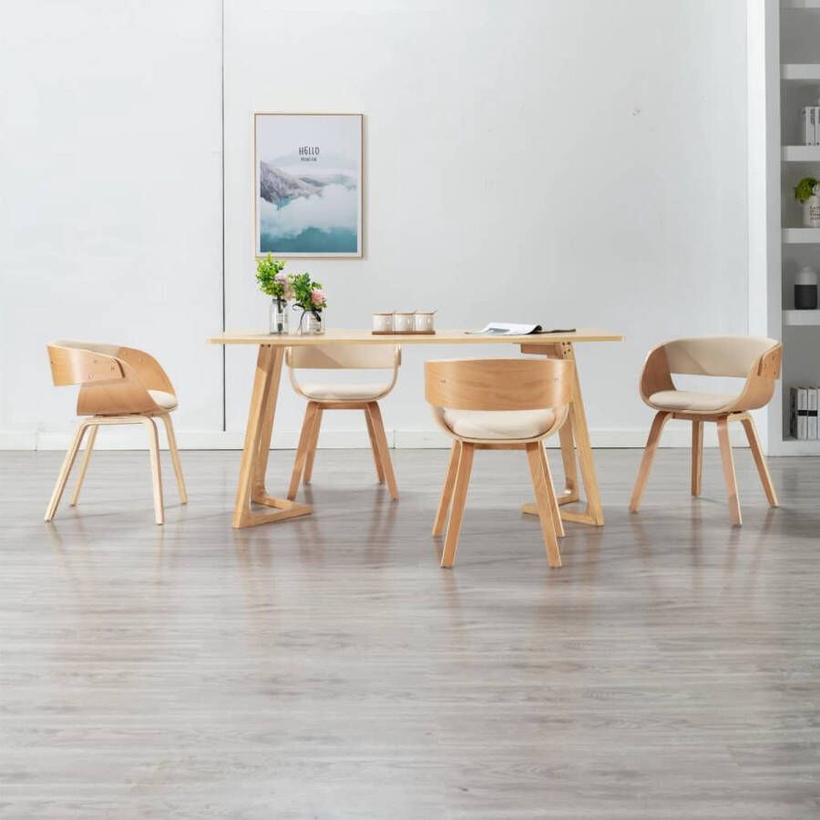 Decoways Eetkamerstoelen 4 stuks gebogen hout en kunstleer crème