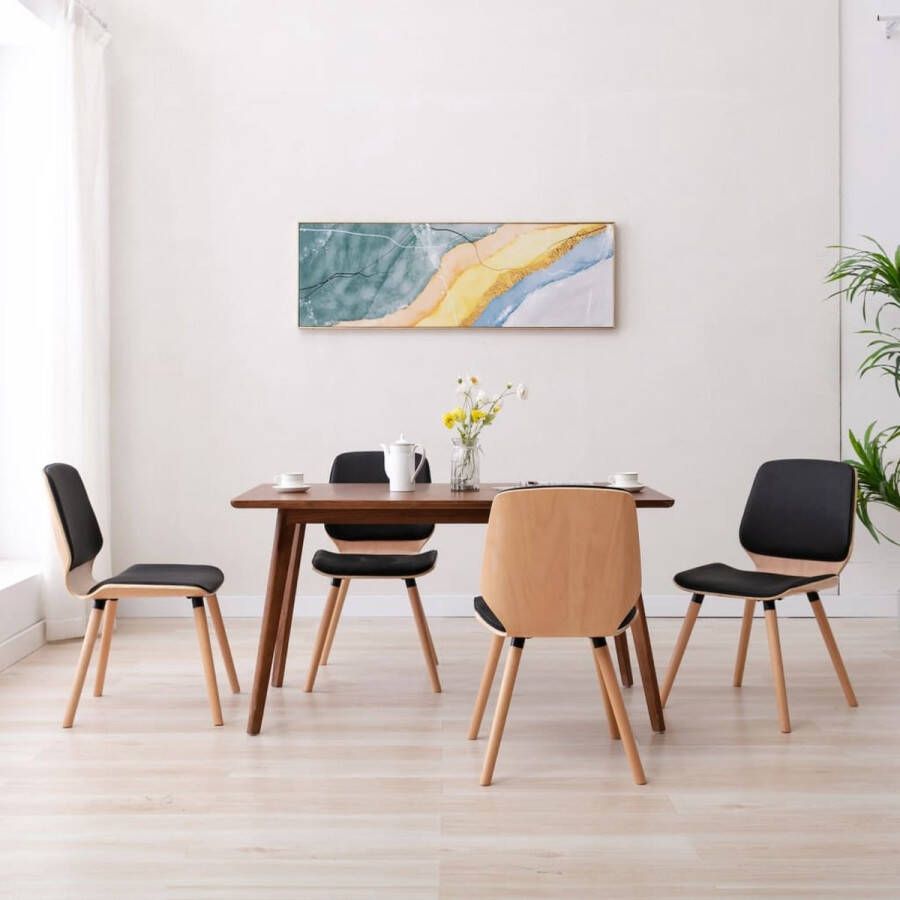 Decoways Eetkamerstoelen 4 stuks kunstleer zwart