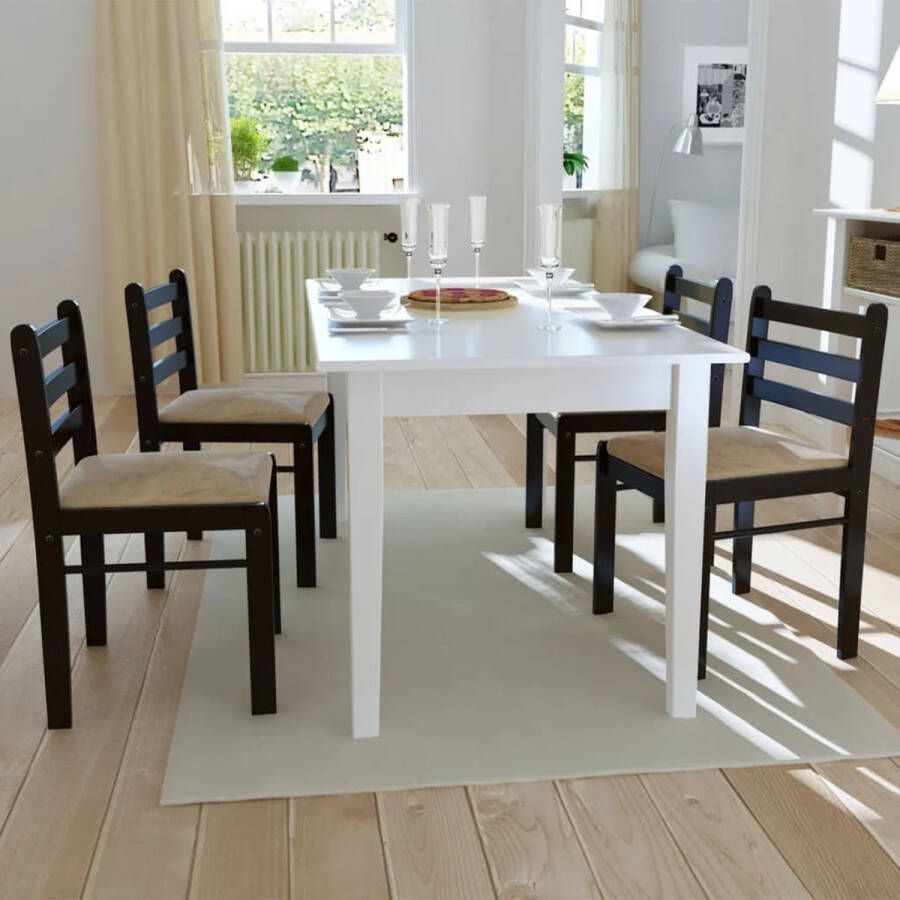 Decoways Eetkamerstoelen 4 stuks massief rubberwood en fluweel bruin