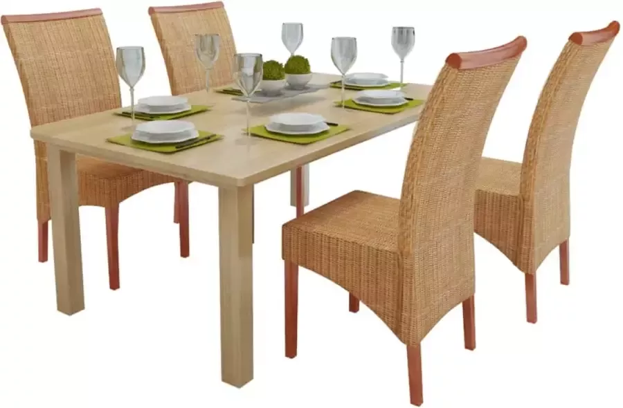 Decoways Eetkamerstoelen 4 stuks natuurlijk rattan bruin