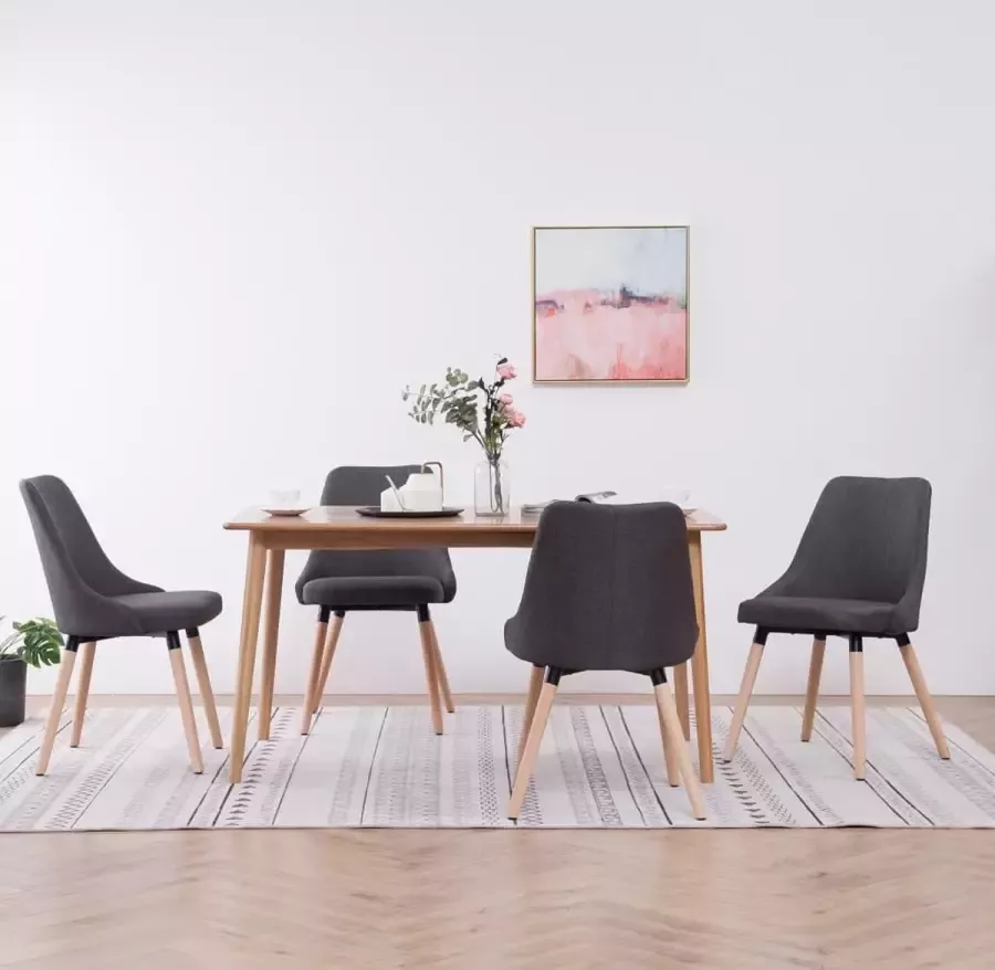 Decoways Eetkamerstoelen 4 stuks stof donkergrijs