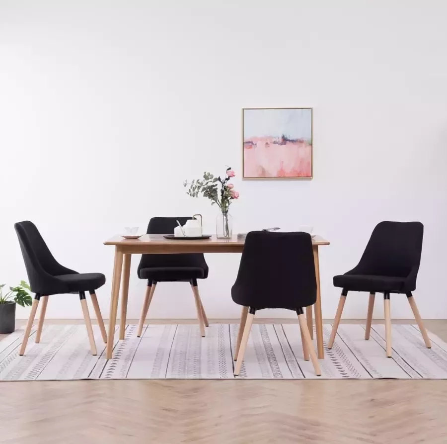 Decoways Eetkamerstoelen 4 stuks stof zwart