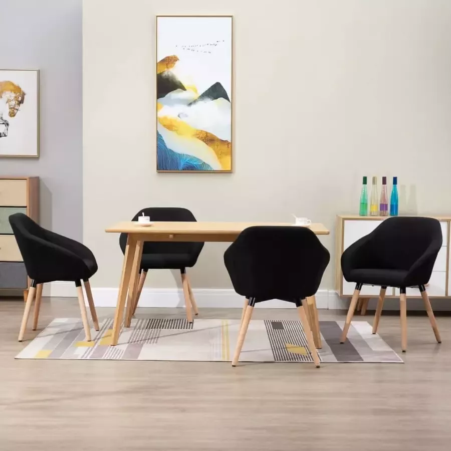 Decoways Eetkamerstoelen 4 stuks stof zwart